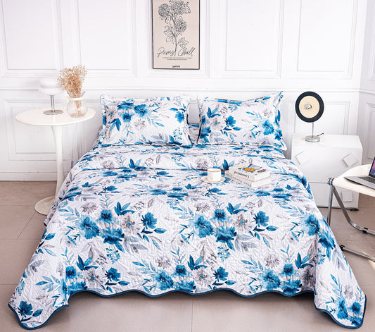 Cuvertura De Pat 3 Piese, din Bumbac Satinat, Floricele-A9848