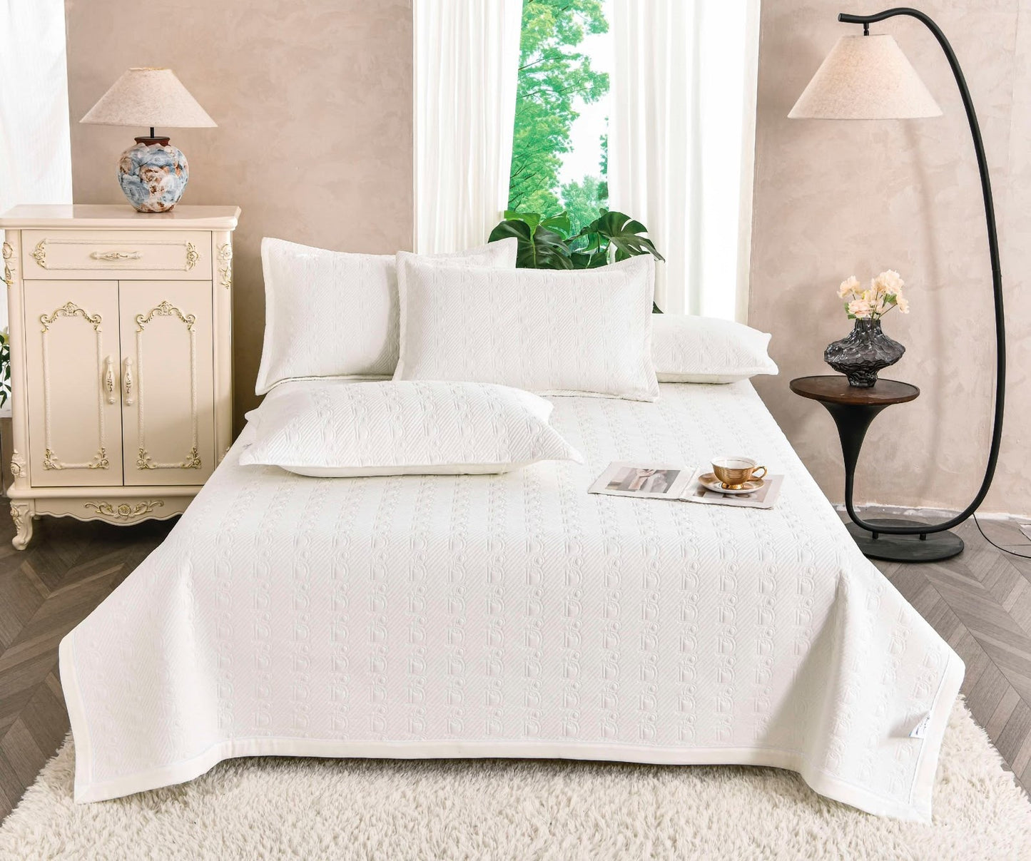 Set Cuvertura Eleganta de Pat, Satinata, 3 Piese, 230x250 cm+2 Fete de Perna 50x70 cm-CF11168