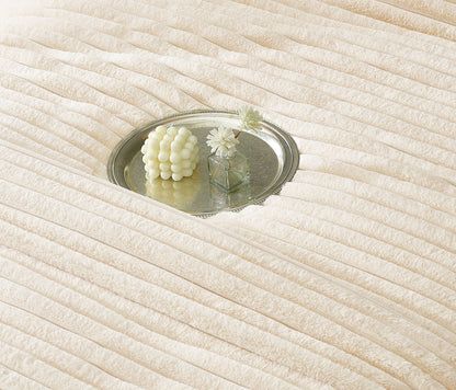 Lenjerie Pat cu Pilota Inclusa, Blanita Iepure Artificiala, Cearceaf de Pat Cu Elastic, 6 Piese, Crem-C9799