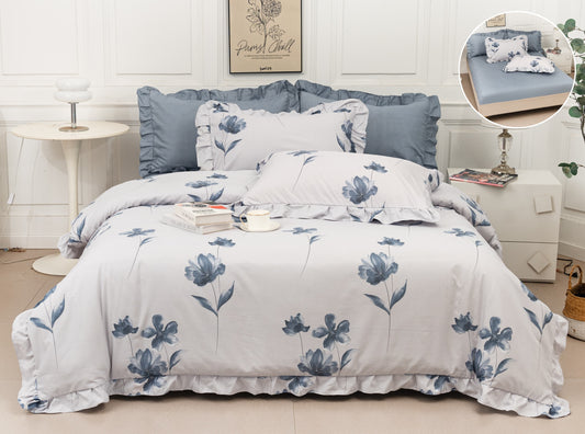 Lenjerie Bumbac Tip Finet, 6 Piese, cu Elastic si Volanas, Floricele-A10340