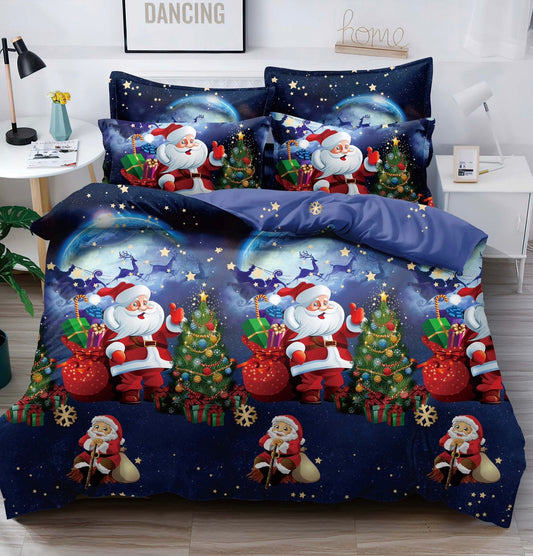 Lenjerie Pat Dublu din Finet, 6 Piese, Imprimeu Craciun-C10036