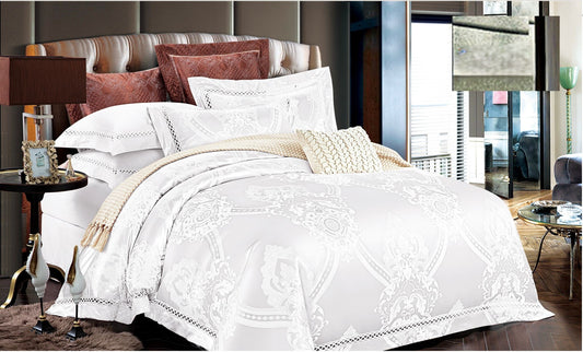 Lenjerie de pat Jacquard Satinat Premium, 6 Piese, Alb/Model Regal-V8982