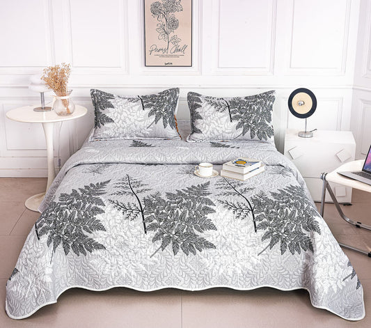 Cuvertura De Pat 3 Piese, din Bumbac Satinat, Frunze-A9838