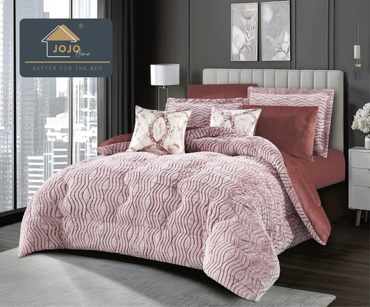 Lenjerie Pat cu Pilota Inclusa, Model Cocolino Plusat Pe Fata si Catifea pe Spate, Cearceaf de Pat Cu Elastic, 6 Piese-C9913