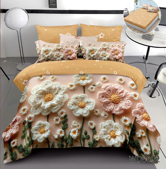 Lenjerie 5D Finet 4 Piese, cu Elastic, Imprimeu Identic cu Poza, Flori-P8967