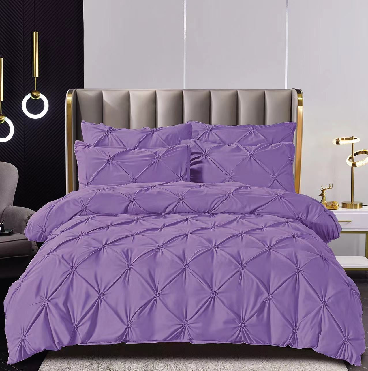 Lenjerie Bumbac Finetat Premium, Soft Touch, 6 Piese, cu Elastic si Pliuri Brodate, Lila-C11050