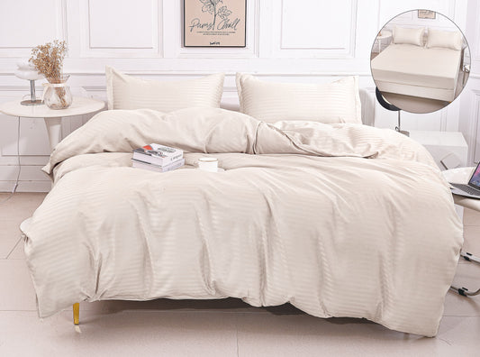 Lenjerie Damasc Finetat 4 Piese cu Elastic, Coffe Latte, Uni-A9819