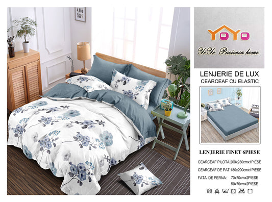 Lenjerie Pat Dublu din Finet Superior, 6 Piese, cu Elastic-YO9594