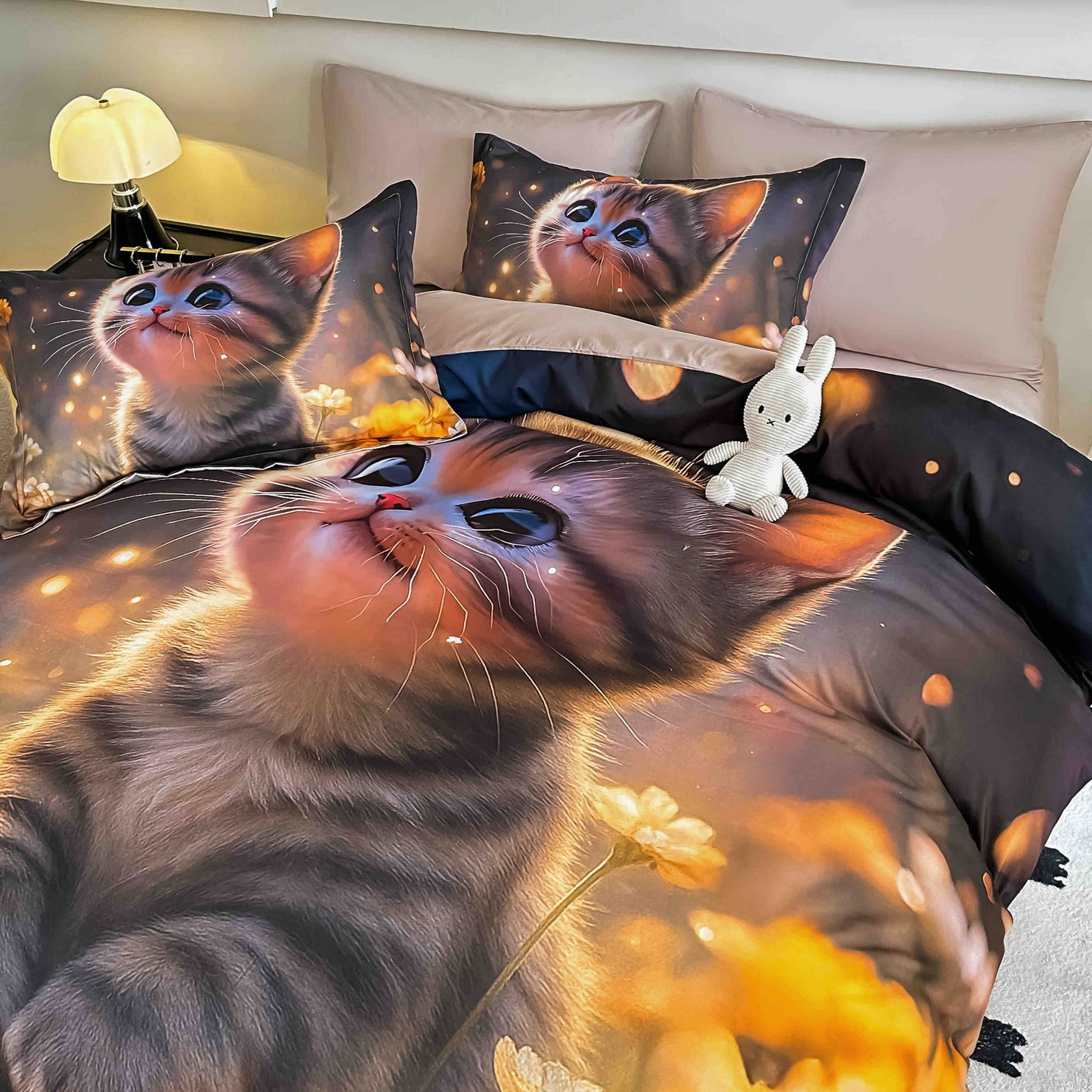 Lenjerie 5D Finet, 4 Piese, 1 Persoana, cu Elastic, Imprimeu Digital Identic cu Poza-C9812