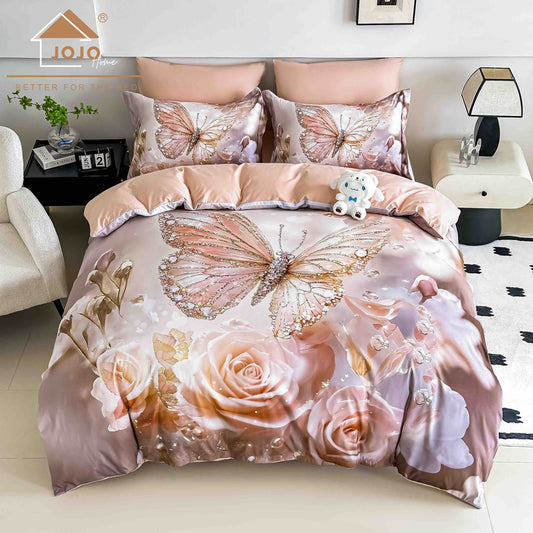 Lenjerie 5D Finet, 4 Piese, 1 Persoana, cu Elastic, Imprimeu Digital Identic cu Poza-C9788