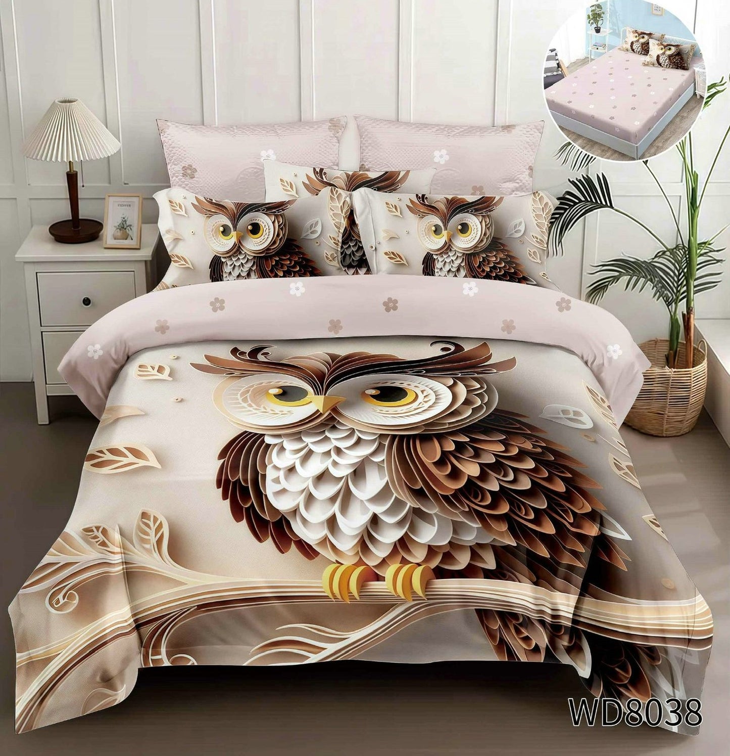 Lenjerie 5D Finet 4 Piese, cu Elastic, Imprimeu Identic cu Poza, Bufnita-P10208