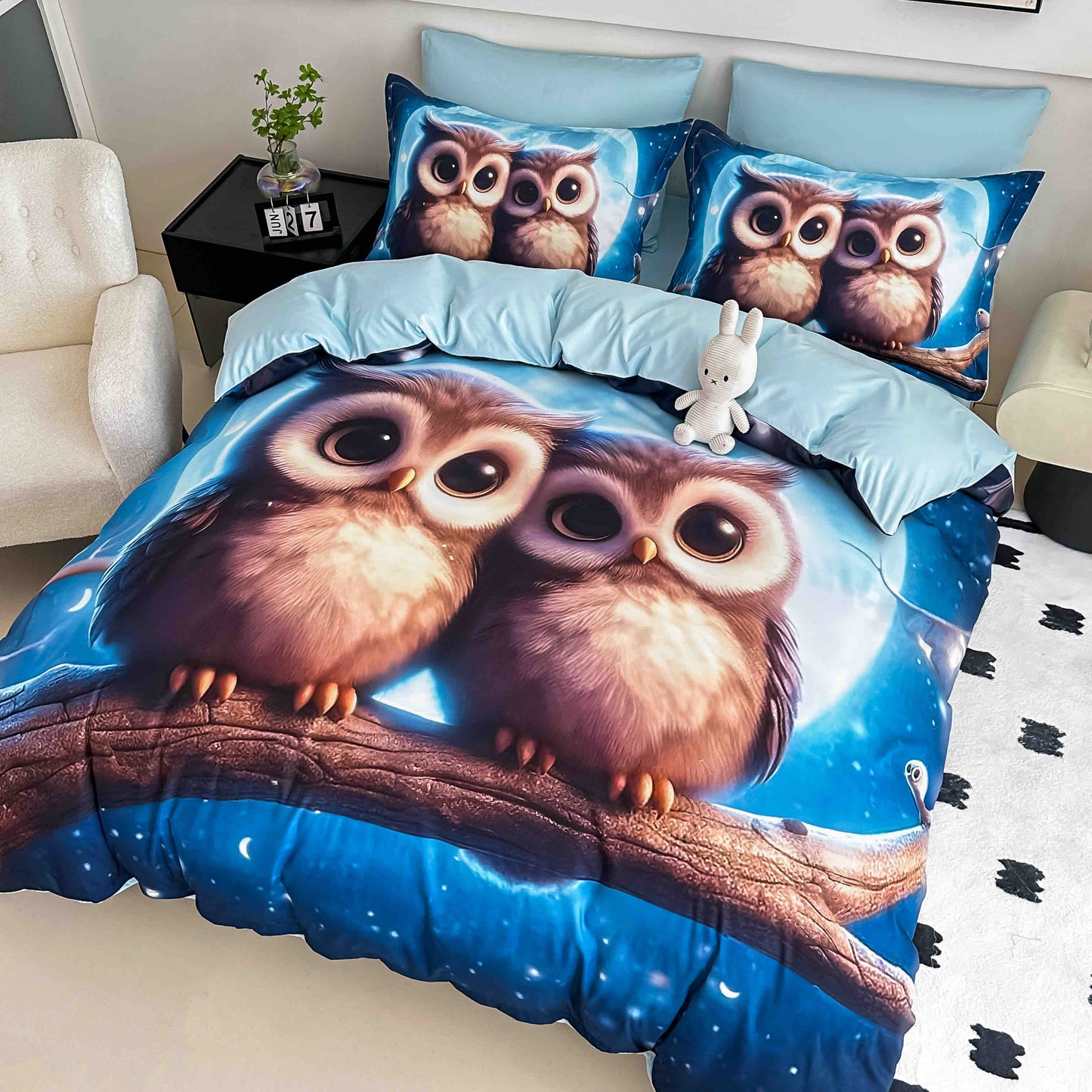 Lenjerie 5D Finet, 4 Piese, 1 Persoana, cu Elastic, Imprimeu Digital Identic cu Poza-C9813