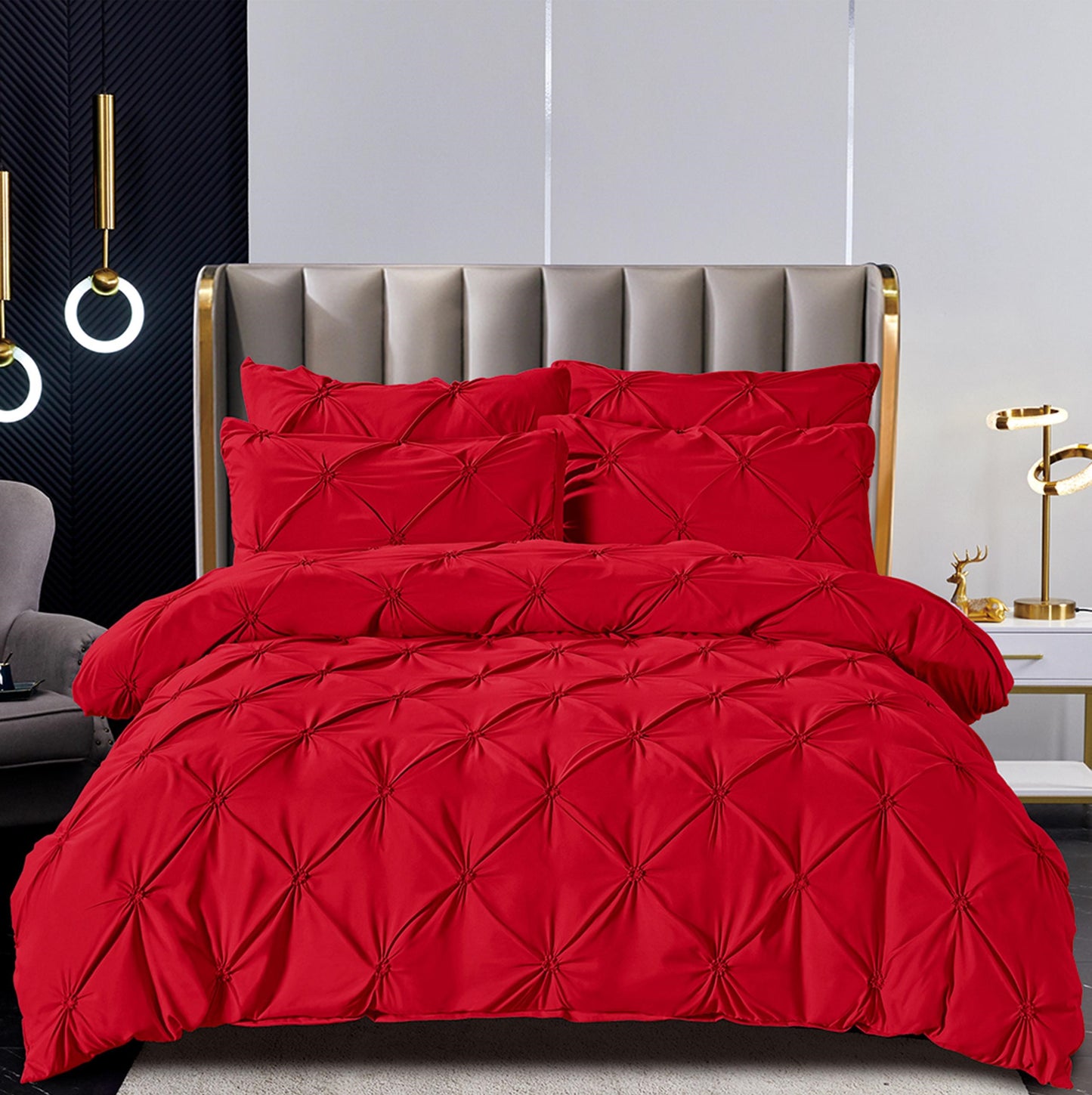 Lenjerie Bumbac Finetat Premium, Soft Touch, 6 Piese, cu Elastic si Pliuri Brodate, Rosu-C11049