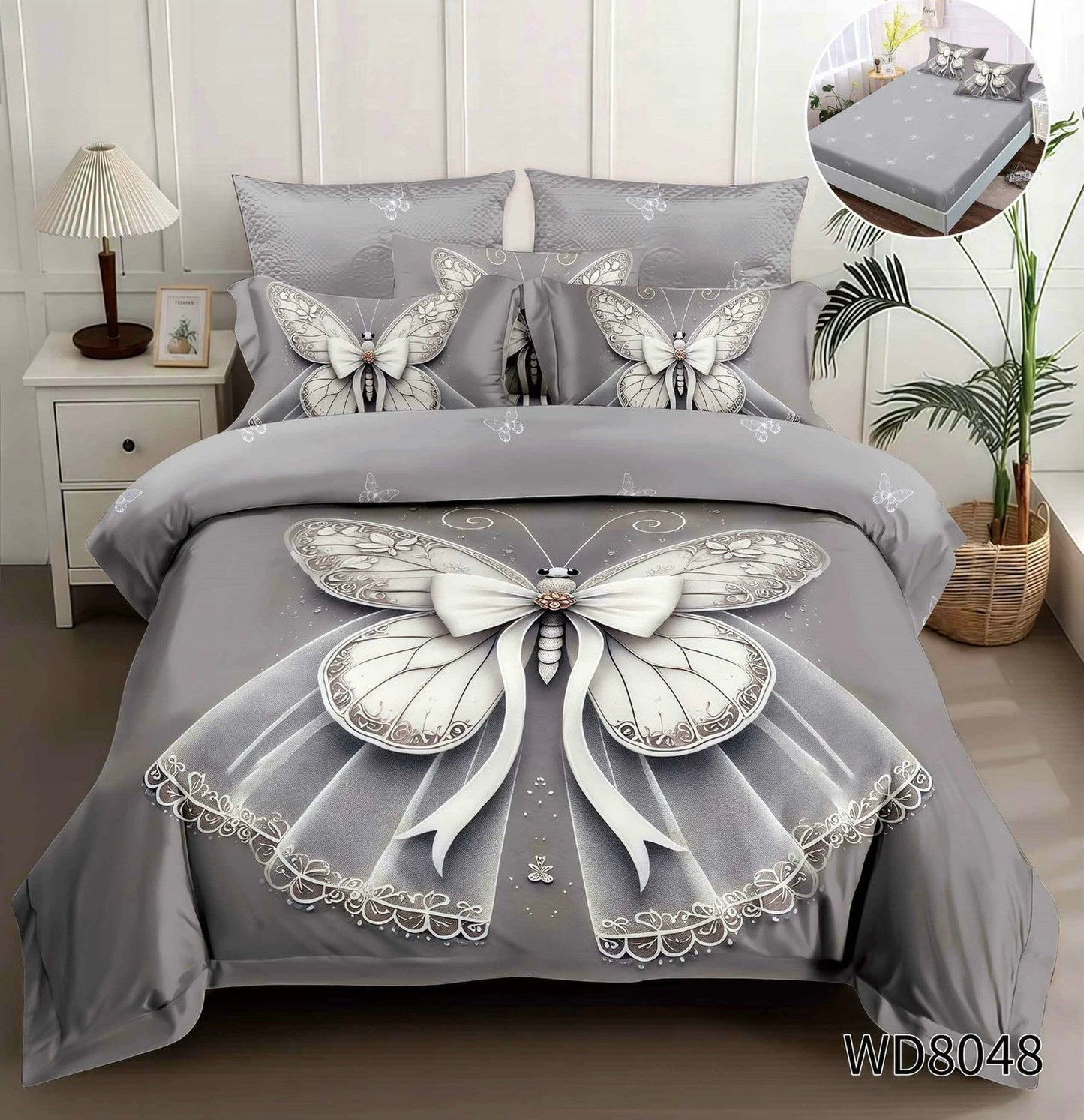 Lenjerie 5D Finet 4 Piese, cu Elastic, Imprimeu Identic cu Poza, Fluture-P8978