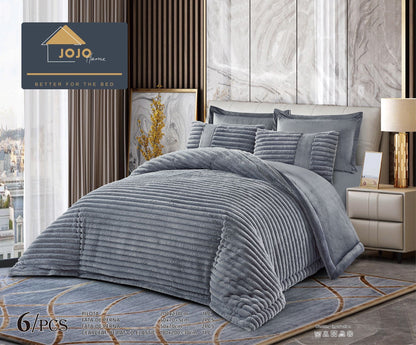 Lenjerie Pat cu Pilota Inclusa, Blanita Iepure Artificiala, Cearceaf de Pat Cu Elastic, 6 Piese, Gri Închis-C9804