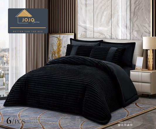 Lenjerie Pat cu Pilota Inclusa, Blanita Iepure Artificiala, Cearceaf de Pat Cu Elastic, 6 Piese, Negru-C9801