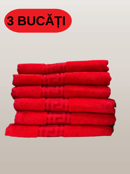 Set 3 Prosoape Baie, Bumbac 100%, 50x90cm, Rosu-ZP02