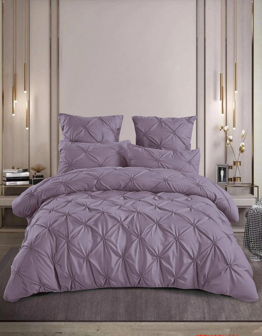 Lenjerie Bumbac Premium 6 Piese cu Pliuri Brodate, Mov-M8198