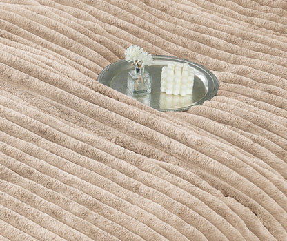 Lenjerie Pat cu Pilota Inclusa, Blanita Iepure Artificiala, Cearceaf de Pat Cu Elastic, 6 Piese, Bej-C9805