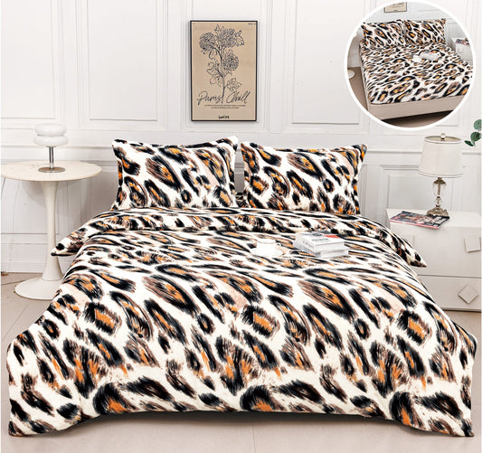 Lenjerie Cocolino 4 Piese cu Elastic, Pat Dublu, Animal Print-A9534