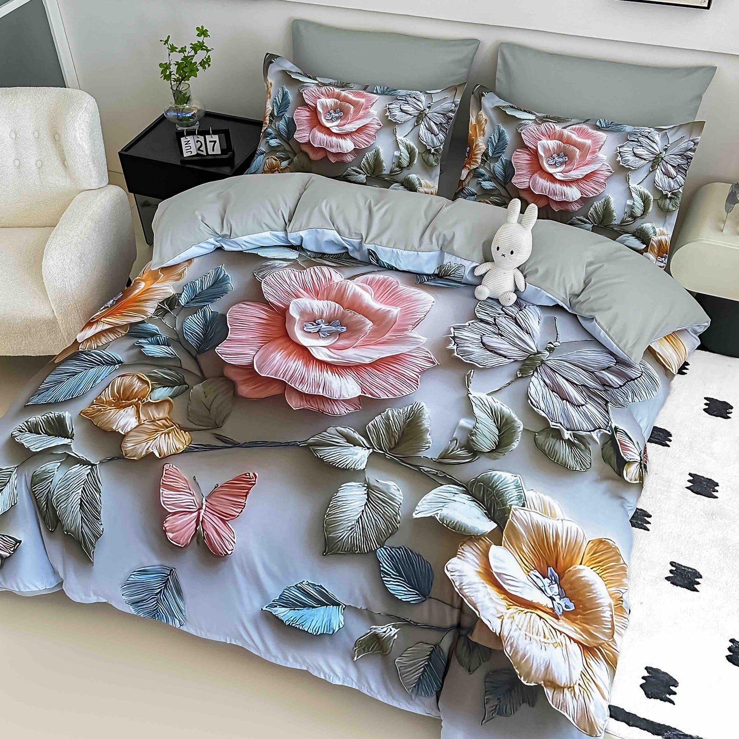 Lenjerie 5D Finet, 4 Piese, 1 Persoana, cu Elastic, Imprimeu Digital Identic cu Poza-C9790