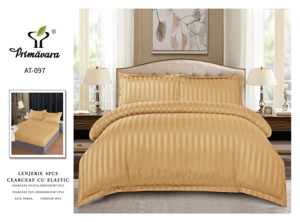 Lenjerie Damasc Finetat 4 Piese cu Elastic, Mustar, Uni-P9605