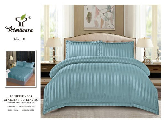 Lenjerie Damasc Finetat 4 Piese cu Elastic, Bleu Pudra, Uni-P9612