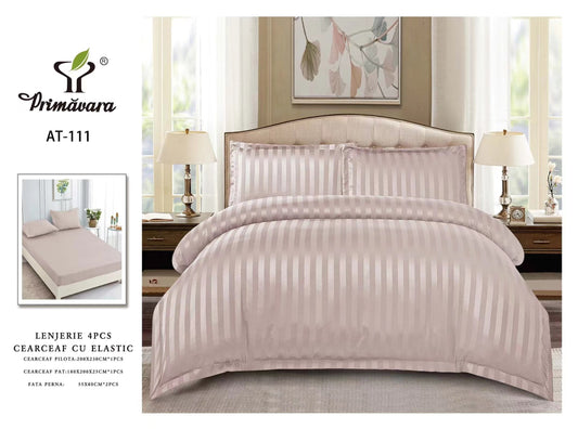 Lenjerie Damasc Finetat 4 Piese cu Elastic, Coffe Latte, Uni-P9613