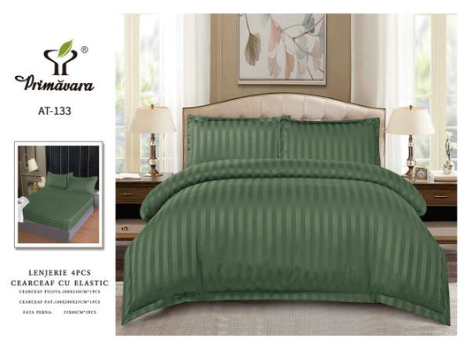 Lenjerie Damasc Finetat 4 Piese cu Elastic, Kaki, Uni-P9610
