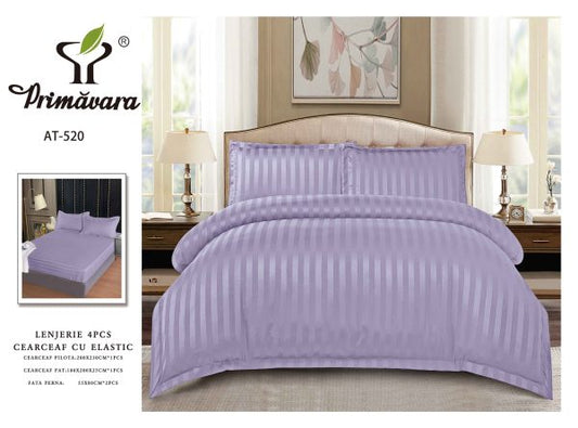 Lenjerie Damasc Finetat 4 Piese cu Elastic, Lila, Uni-P9615