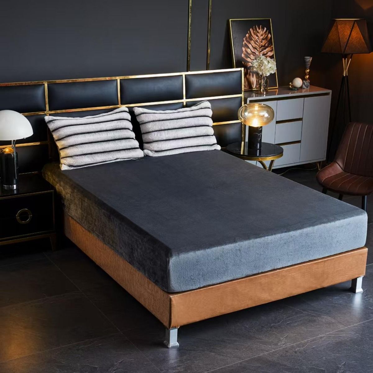 Lenjerie Luxury, Pufoasă, Blănița Tip Chinchila, 4 Piese cu Elastic, Graphite Stripe-D10064