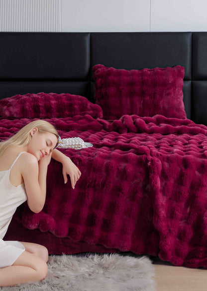Lenjerie Luxury ExtraPufoasa, din Blanita Artificiala Tip Iepure, 6 piese, Grena