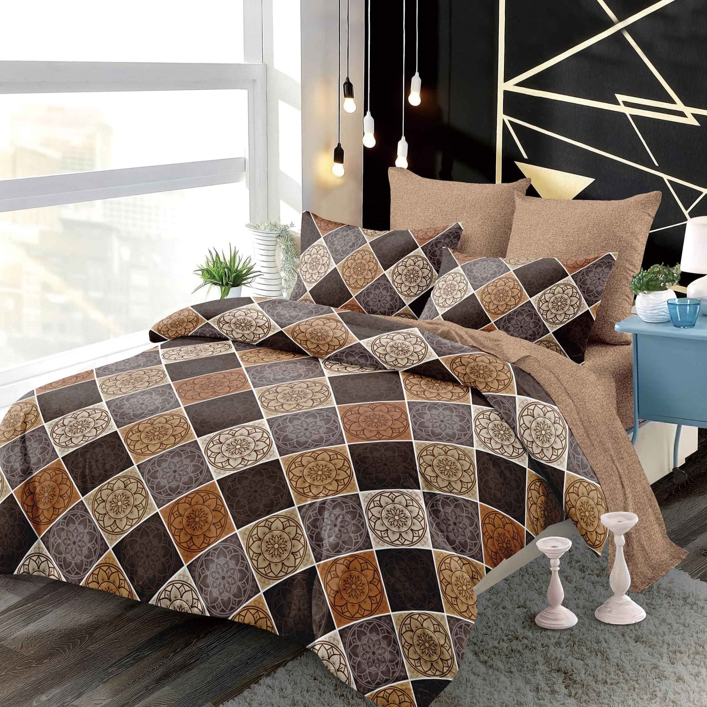 Lenjerie Pat Dublu din Finet Superior, 6 Piese, cu Elastic-P9389