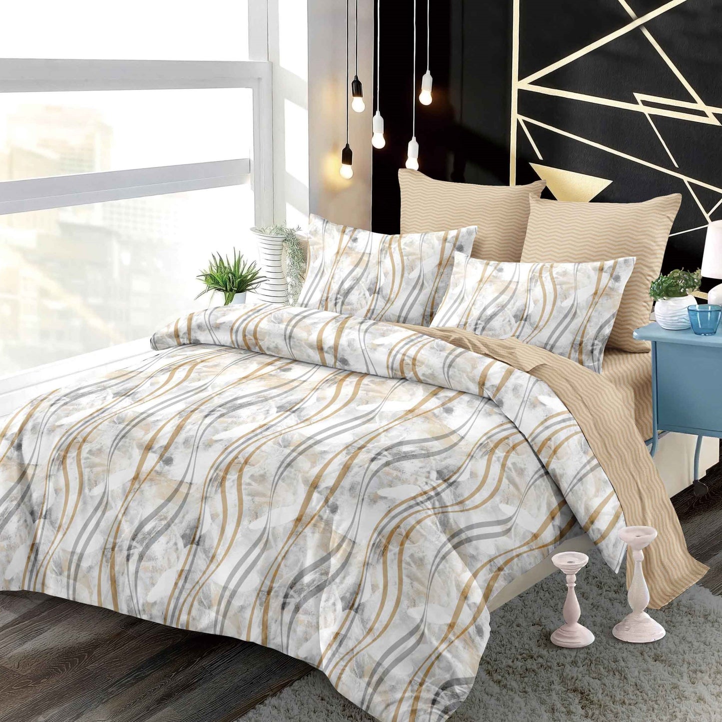 Lenjerie Pat Dublu din Finet Superior, 6 Piese, cu Elastic-P9419