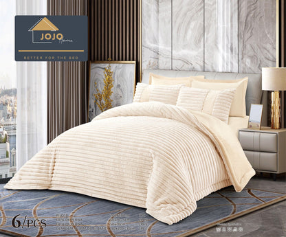 Lenjerie Pat cu Pilota Inclusa, Blanita Iepure Artificiala, Cearceaf de Pat Cu Elastic, 6 Piese, Crem-C9799