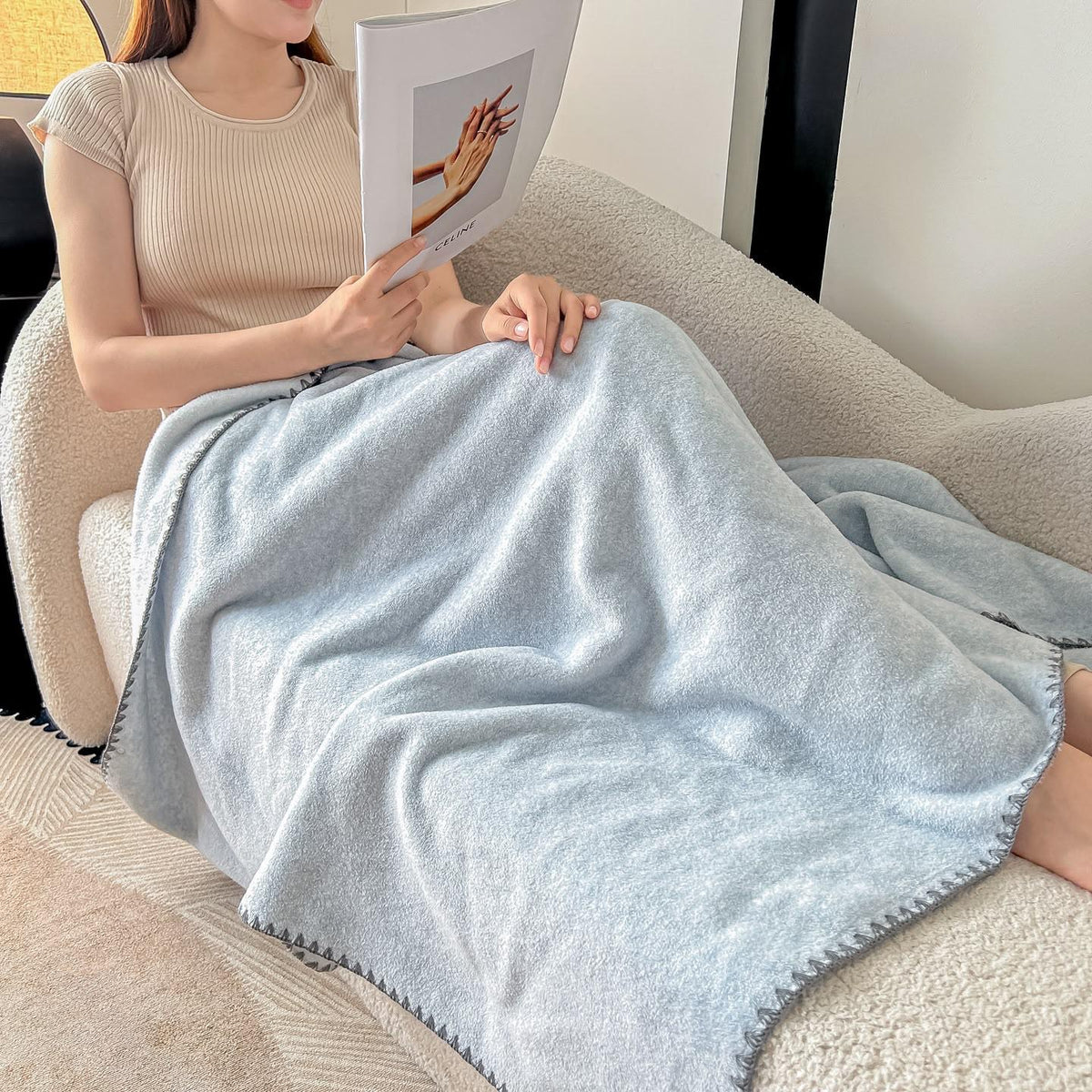 Patura Cocolino tip casmir, cu capse, utilizabilă si ca sal, 100×140 cm-C11476