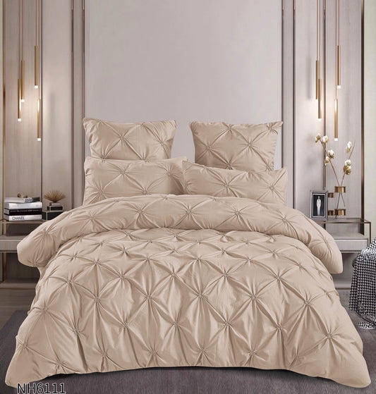 Lenjerie Finet Premium Soft Touch, 6 Piese, cu Elastic si Pliuri Brodate, Bej-P10450