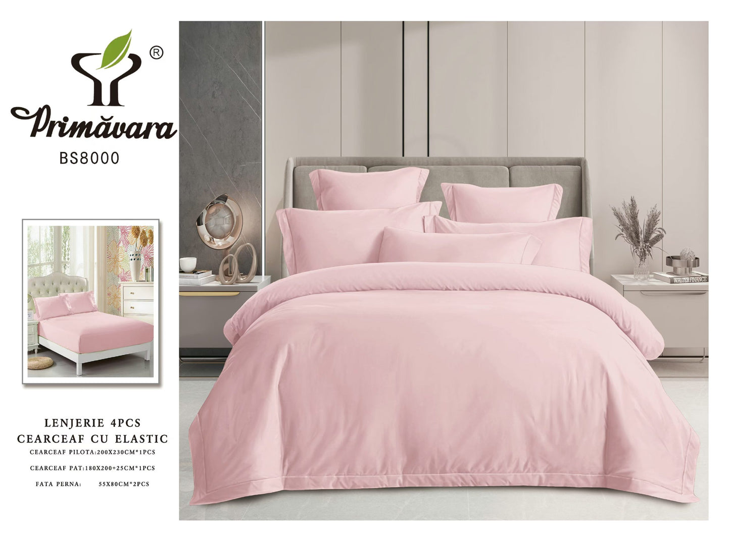 Lenjerie Pat Dublu din Finet Fin Superior, 4 Piese, cu Elastic, Roz-P9482