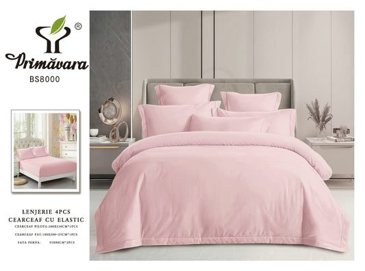 Lenjerie Pat Dublu din Finet Fin Superior, 4 Piese, cu Elastic, Roz-P9482