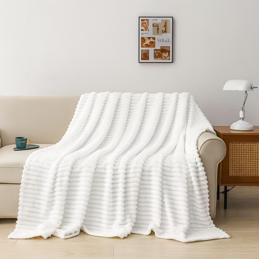 Patura Pufoasa Cocolino Premium, 200x230cm, Model Dungat, Alb-A7743