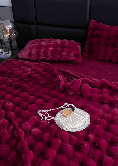 Lenjerie Luxury ExtraPufoasa, din Blanita Artificiala Tip Iepure, 6 piese, Grena