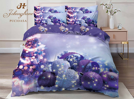 Lenjerie Pat Dublu din Finet, 6 Piese, Imprimeu Craciun Identic cu Poza-C10039