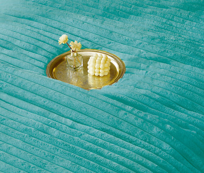 Lenjerie Pat cu Pilota Inclusa, Blanita Iepure Artificiala, Cearceaf de Pat Cu Elastic, 6 Piese, Turcoaz-C9803