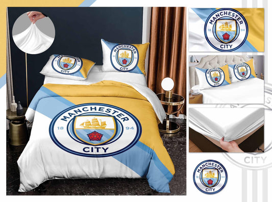 Lenjerie Pat Dublu, Finet, 4 Piese cu Elastic, Echipa Football, Manchester City-H9305