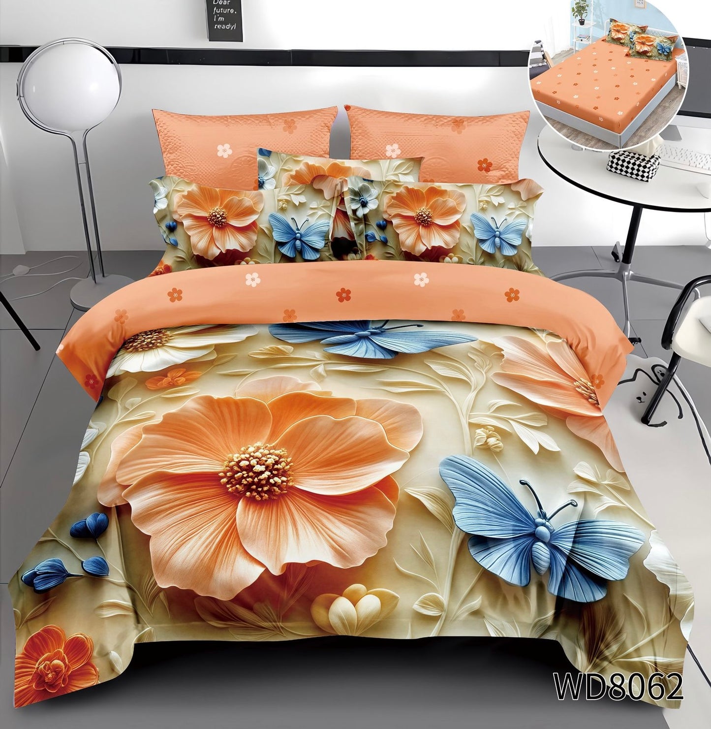 Lenjerie 5D Finet 4 Piese, cu Elastic, Imprimeu Identic cu Poza, Floricele-P10377