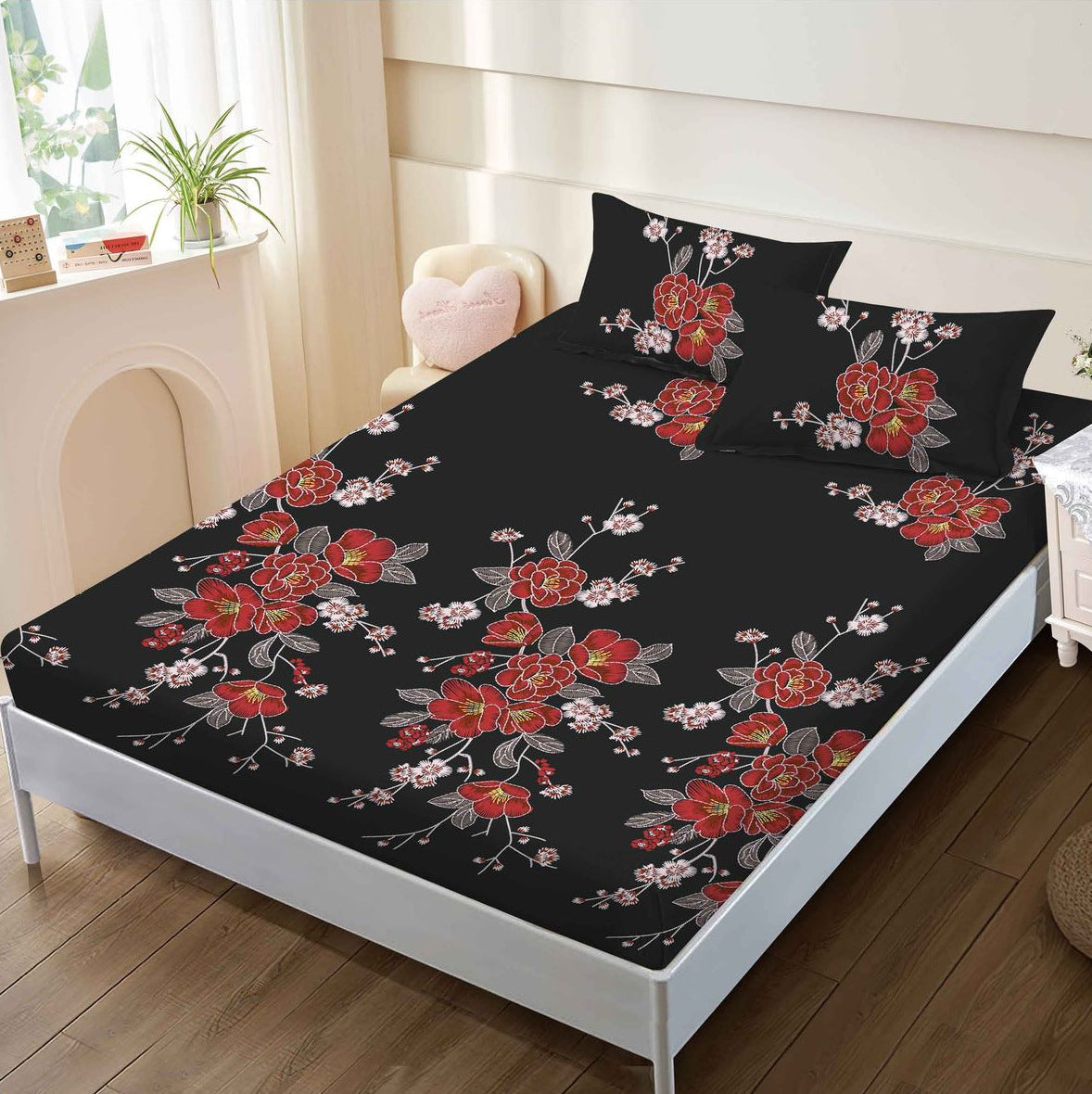 Husa de Pat cu Elastic, din Finet, 160x200cm+2 Fete de Perna-P10256