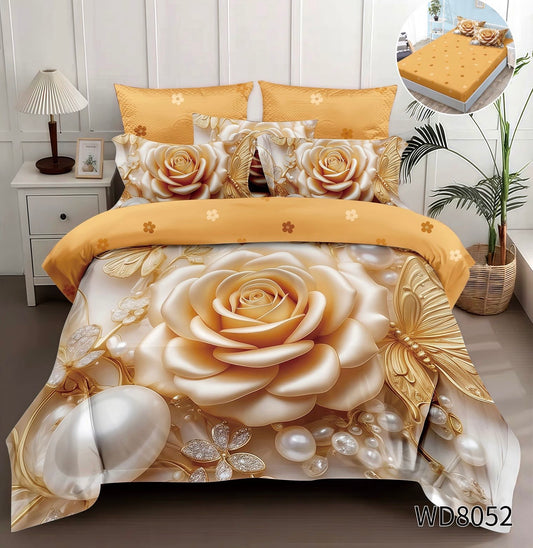 Lenjerie 5D Finet 4 Piese, cu Elastic, Imprimeu Identic cu Poza, Trandafir-P8985