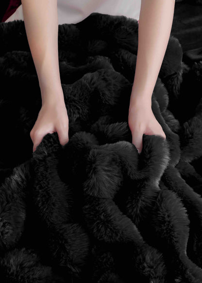 Lenjerie Luxury ExtraPufoasa, din Blanita Artificiala Tip Iepure, 6 piese, Negru