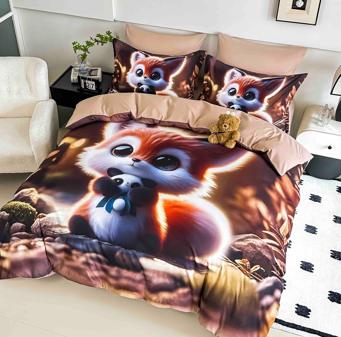 Lenjerie 5D Finet, 4 Piese, 1 Persoana, cu Elastic, Imprimeu Digital Identic cu Poza-C9783