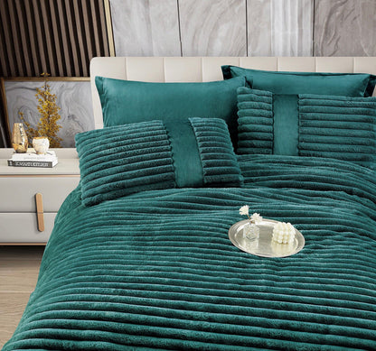 Lenjerie Pat cu Pilota Inclusa, Blanita Iepure Artificiala, Cearceaf de Pat Cu Elastic, 6 Piese, Verde-C9800